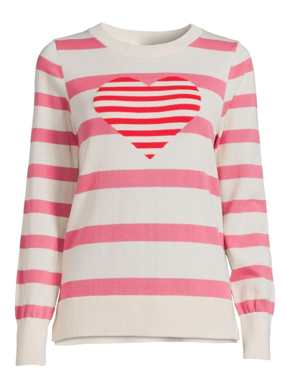 Time and Tru Cream Knit Sweater with Pink Stripe